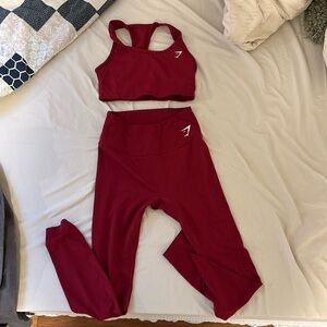 Red Athletic Crop Top and Leggings Set